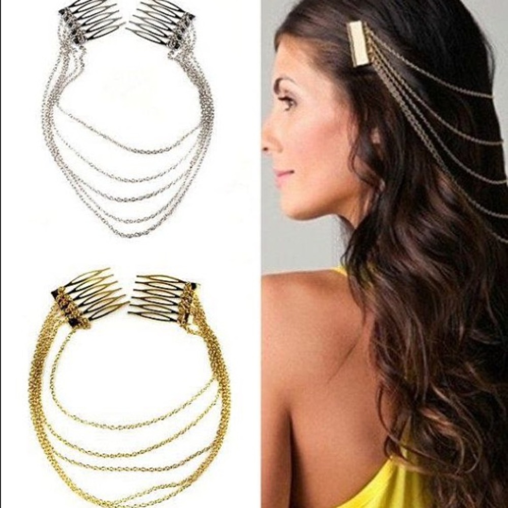 New Gold Hair Combs with draped Chains 💛